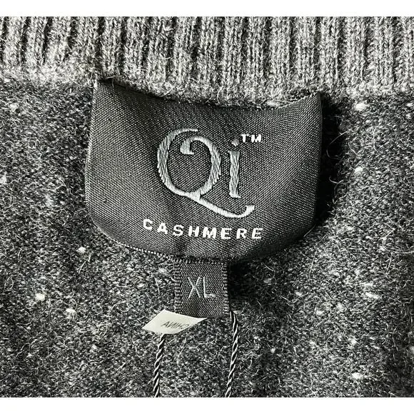 SKU1-10 QI CASHMERE Men's Sweater Turtle Neck Striped 100% Cashmere Grey XL